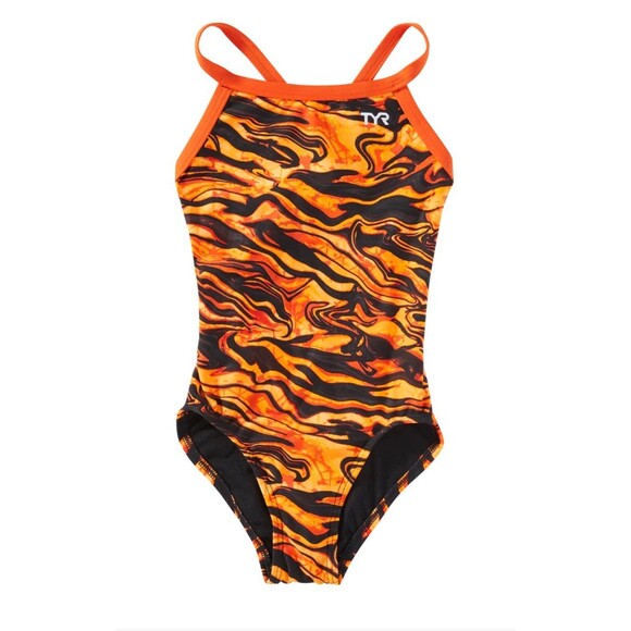 Womens 32 TYR Miramar Cutoutfit One Piece Swimsuit Black/Orange Durafast - Picture 2 of 6